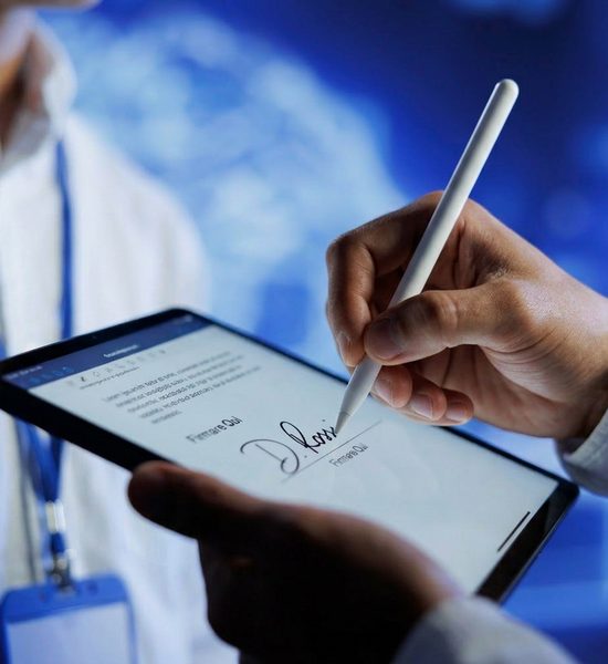 Cliente firma un contratto digitale Kollego® su tablet con Firma Elettronica Avanzata