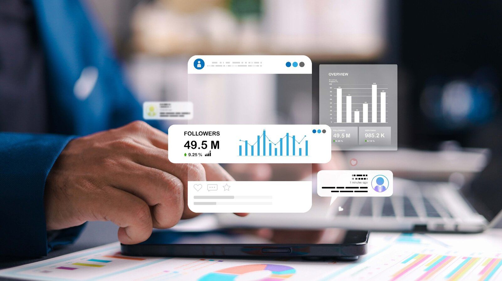 Dashboard advertising Kollego® con metriche follower, engagement e performance campagne social