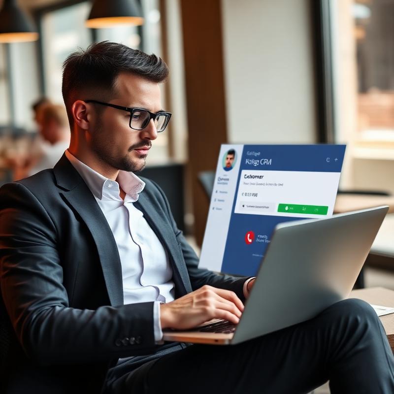 Agente commerciale che chiama il cliente dal portatile collegato al CRM Avanzato Kollego®