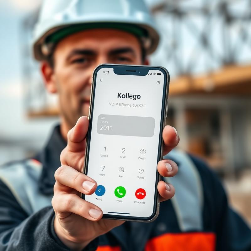 Tecnico sul campo che chiama dal cellulare con l'app Komunica usando il suo interno aziendale