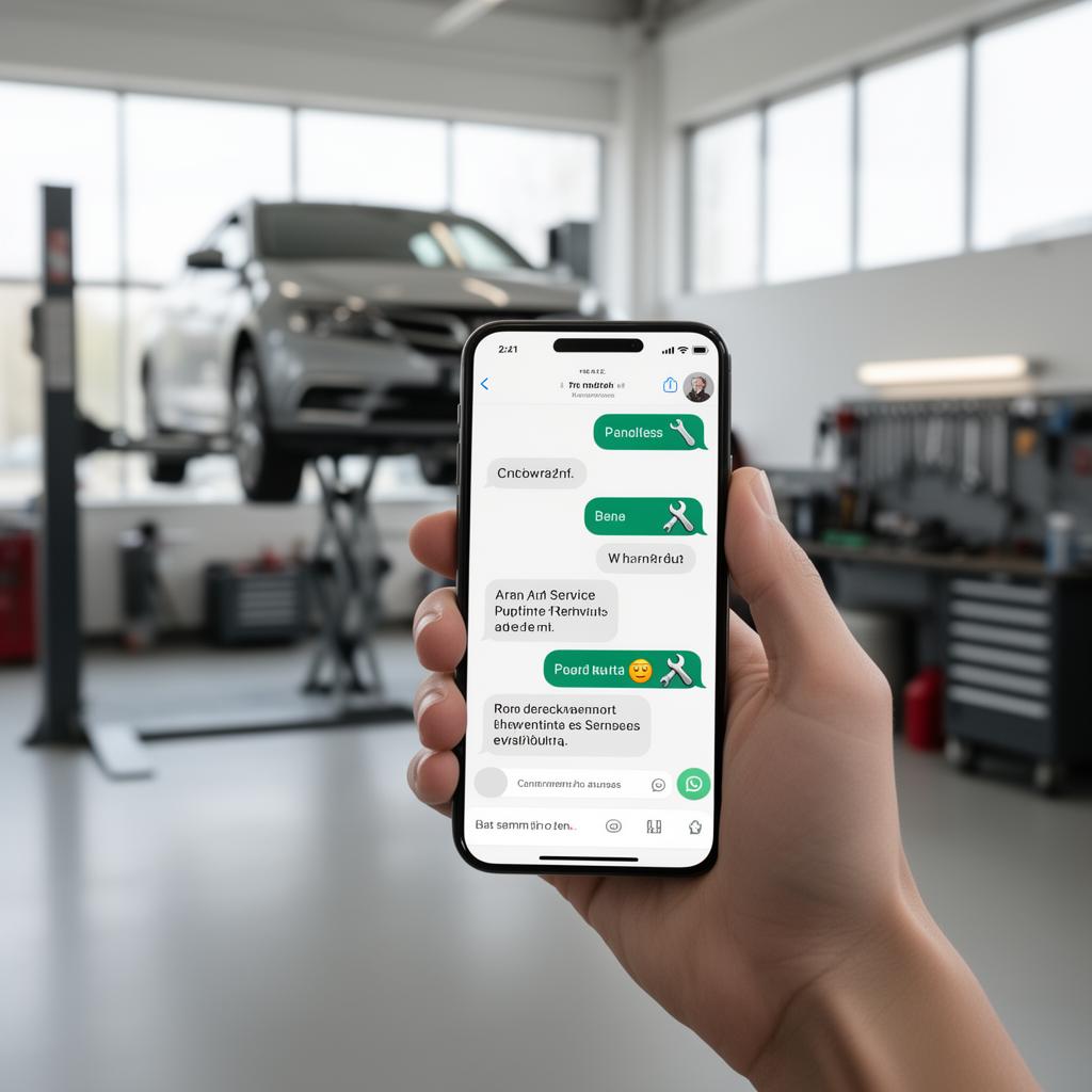 Mockup smartphone con WhatsApp Business per officina meccanica tramite Kollego® WhatsApp Automotive