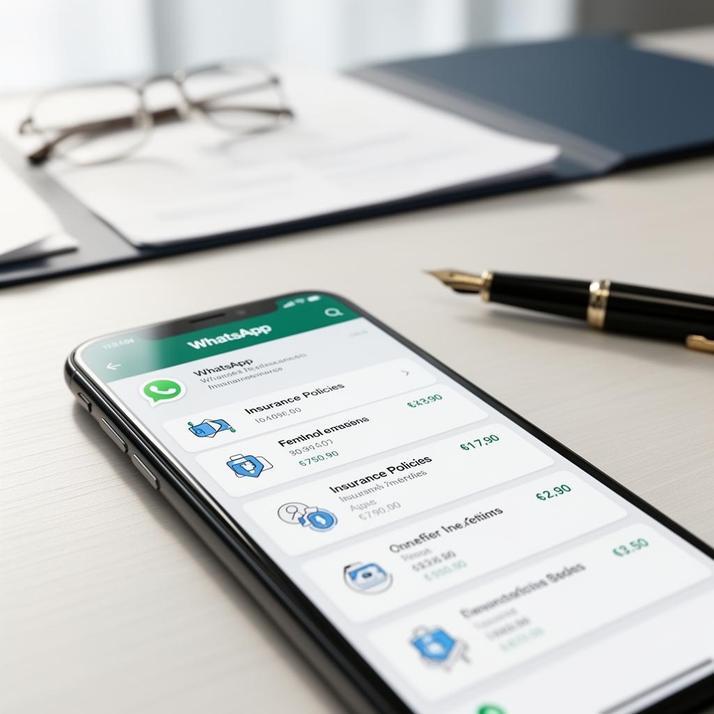 Mockup smartphone con catalogo polizze in WhatsApp