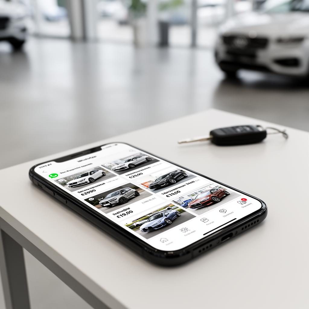 Mockup smartphone con catalogo autovetture in WhatsApp
